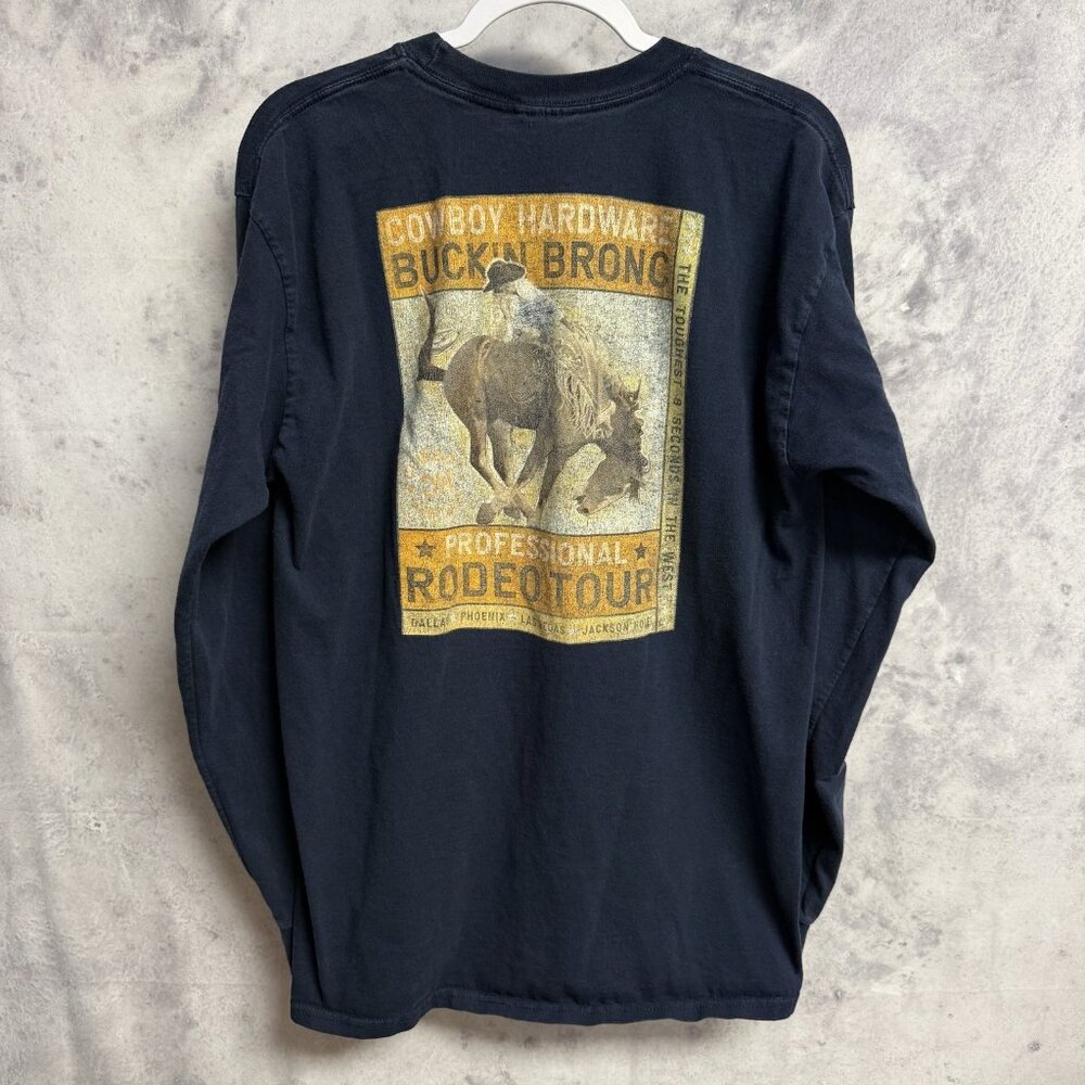 Cowboy Hardware Rodeo T Shirt Mens Large 20.5x28.5 Long Sleeve Bucking Bronco